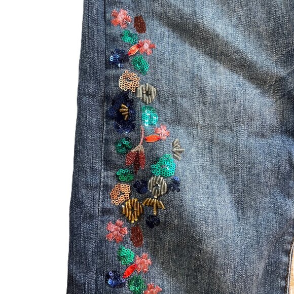 Pilcro & the Letterpress Slim Straight 32 jeans Sequins Embroidery Boho Distress - Picture 5 of 13